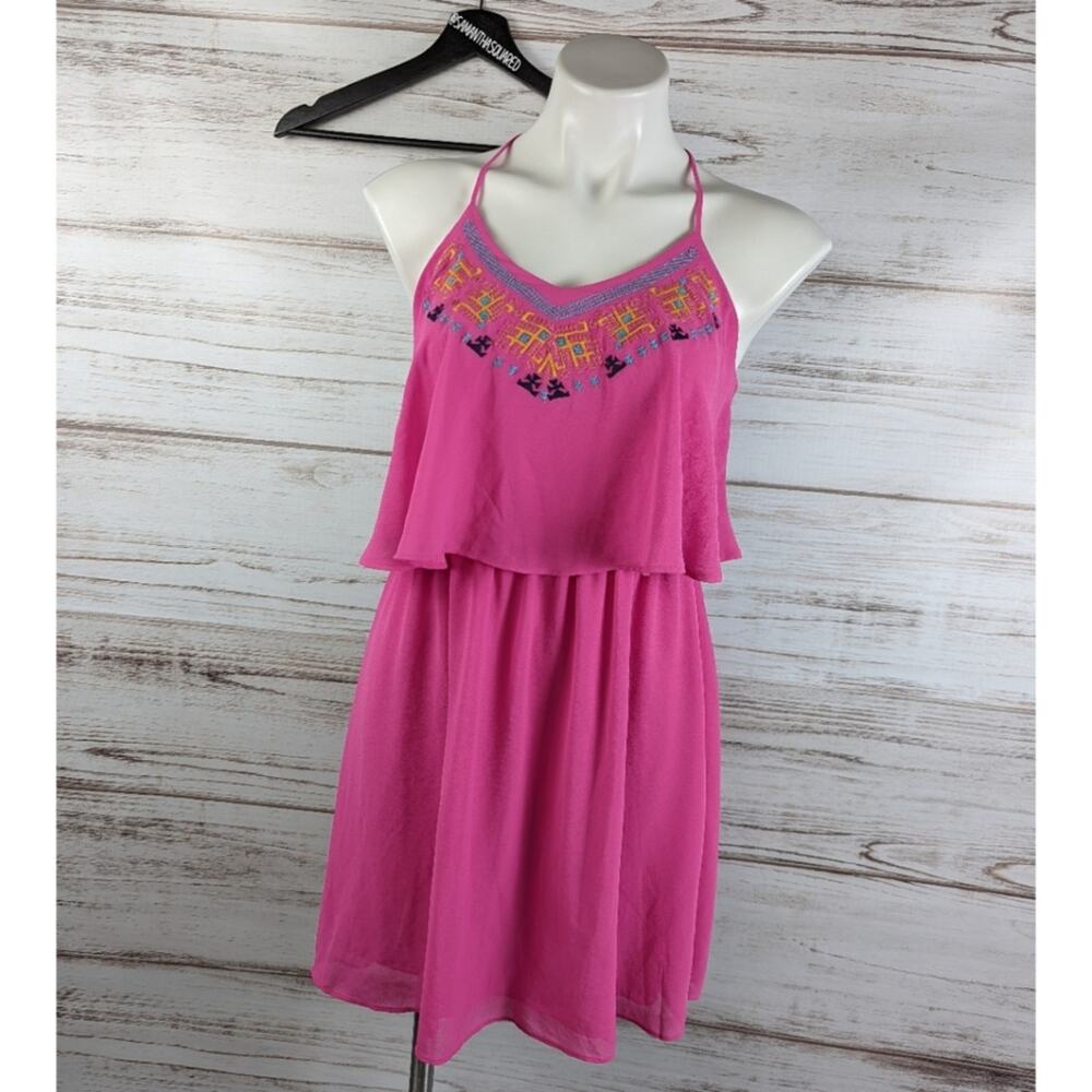 Xhilaration Fusha Pink Flutter Chiffon Sun Dress Sz Small